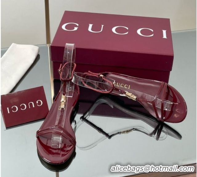 Good Quality Gucci Patent Leather Thong Sandal with Bamboo Burgundy 5070408
