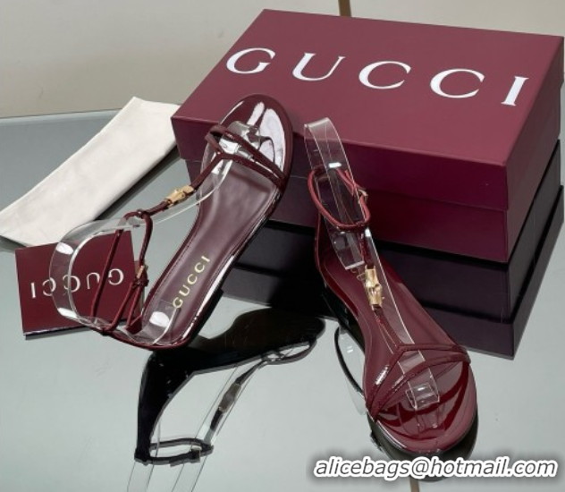 Good Quality Gucci Patent Leather Thong Sandal with Bamboo Burgundy 5070408