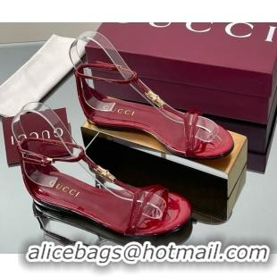 Good Looking Gucci Patent Leather Thong Sandal with Bamboo Deep Red 5070409