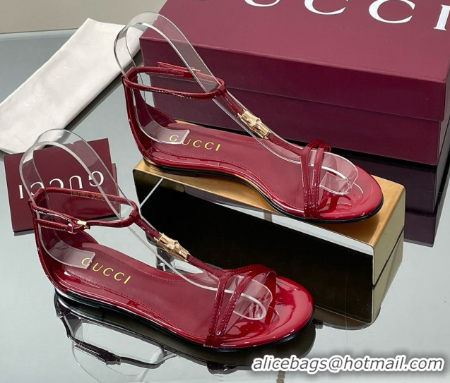 Good Looking Gucci Patent Leather Thong Sandal with Bamboo Deep Red 5070409