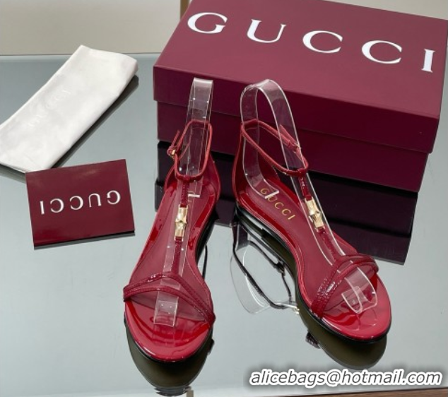 Good Looking Gucci Patent Leather Thong Sandal with Bamboo Deep Red 5070409