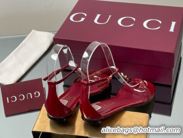 Good Looking Gucci Patent Leather Thong Sandal with Bamboo Deep Red 5070409