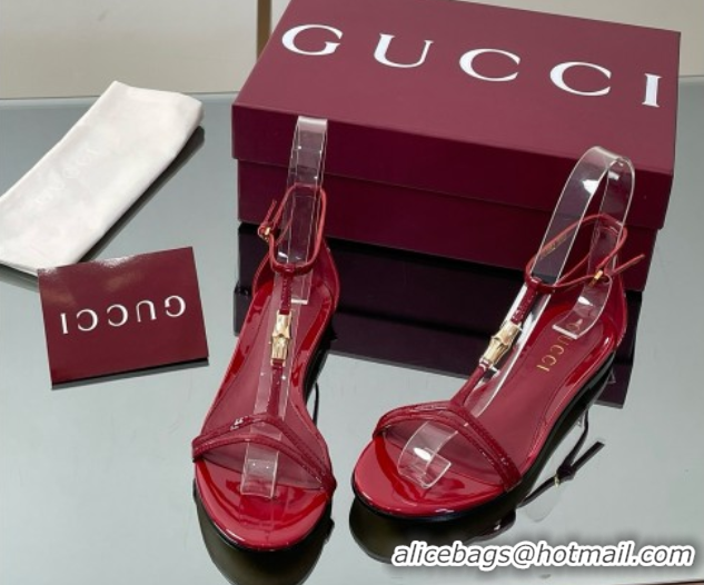 Good Looking Gucci Patent Leather Thong Sandal with Bamboo Deep Red 5070409