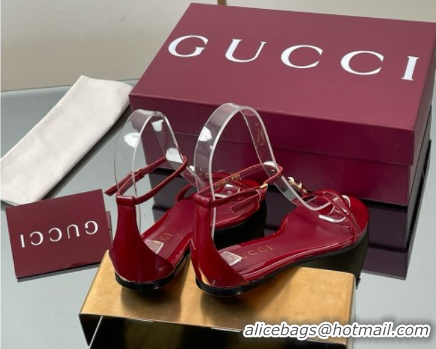 Good Looking Gucci Patent Leather Thong Sandal with Bamboo Deep Red 5070409