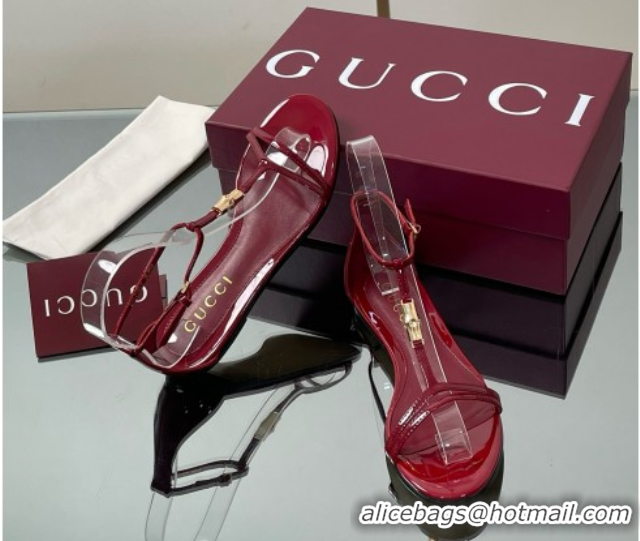Good Looking Gucci Patent Leather Thong Sandal with Bamboo Deep Red 5070409