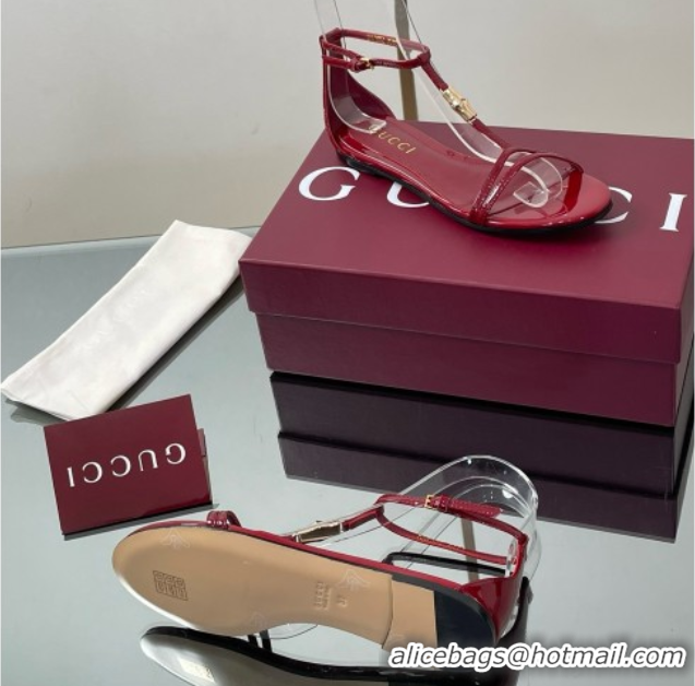 Good Looking Gucci Patent Leather Thong Sandal with Bamboo Deep Red 5070409