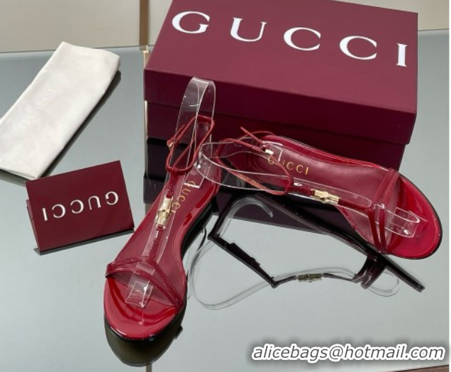 Good Looking Gucci Patent Leather Thong Sandal with Bamboo Deep Red 5070409