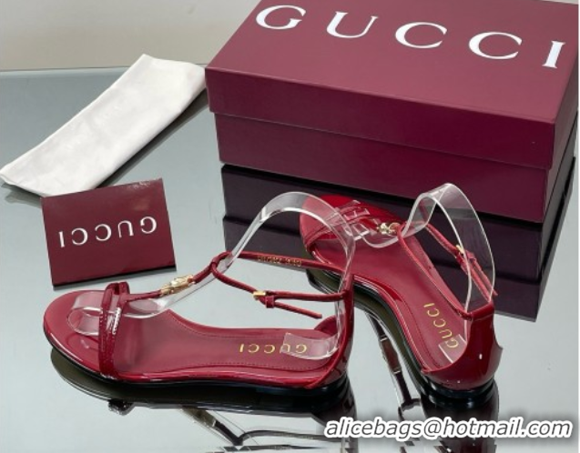 Good Looking Gucci Patent Leather Thong Sandal with Bamboo Deep Red 5070409