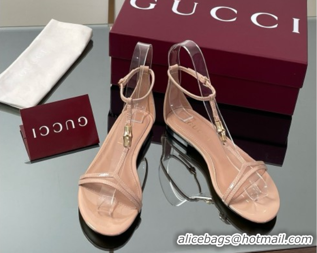 Best Price Gucci Patent Leather Thong Sandal with Bamboo Beige 070410