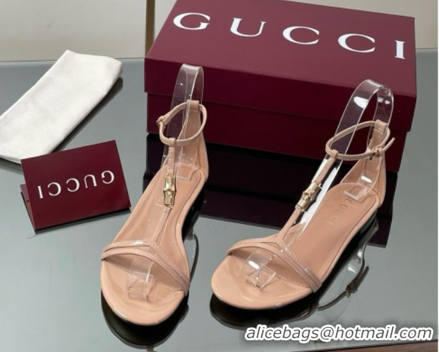 Best Price Gucci Patent Leather Thong Sandal with Bamboo Beige 070410