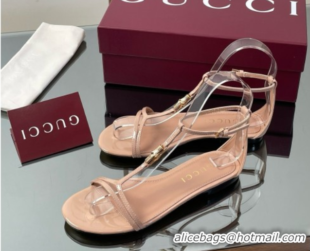 Best Price Gucci Patent Leather Thong Sandal with Bamboo Beige 070410
