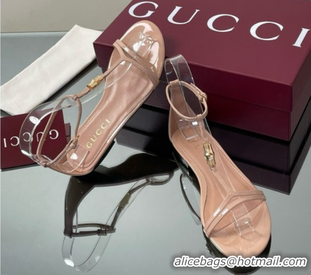 Best Price Gucci Patent Leather Thong Sandal with Bamboo Beige 070410