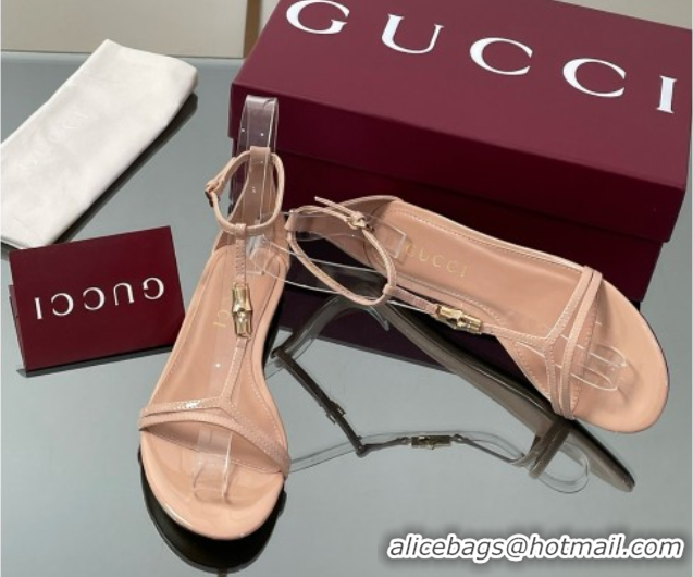 Best Price Gucci Patent Leather Thong Sandal with Bamboo Beige 070410