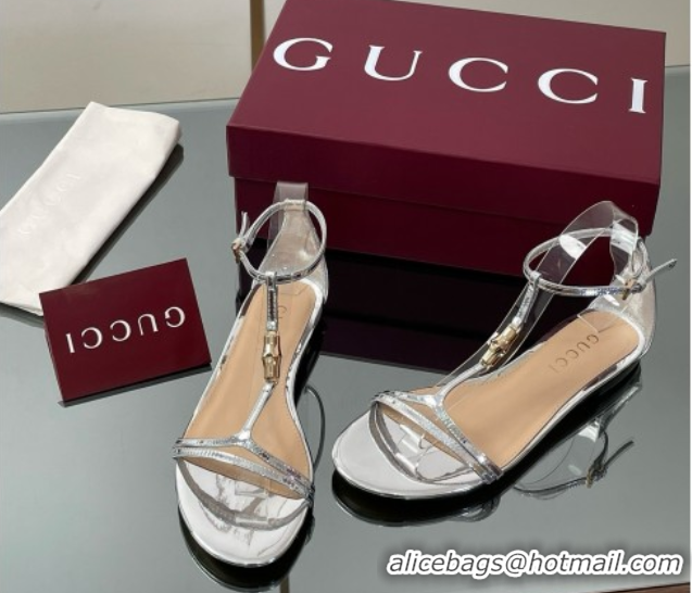 Classic Hot Gucci Patent Leather Thong Sandal with Bamboo Silver 5070412