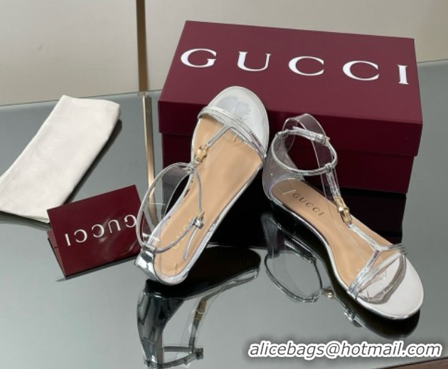 Classic Hot Gucci Patent Leather Thong Sandal with Bamboo Silver 5070412