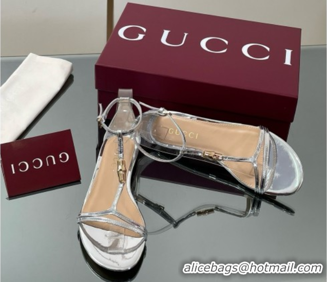 Classic Hot Gucci Patent Leather Thong Sandal with Bamboo Silver 5070412