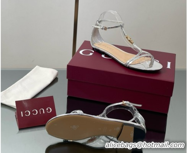 Classic Hot Gucci Patent Leather Thong Sandal with Bamboo Silver 5070412