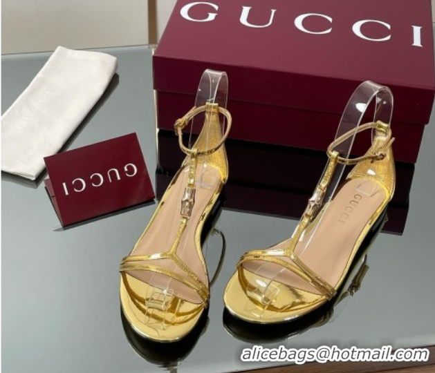 Purchase Gucci Patent Leather Thong Sandal with Bamboo Gold 5070413