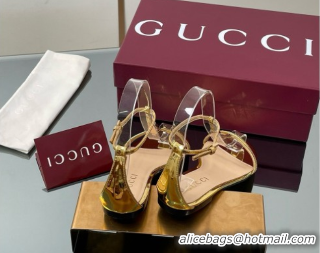 Purchase Gucci Patent Leather Thong Sandal with Bamboo Gold 5070413