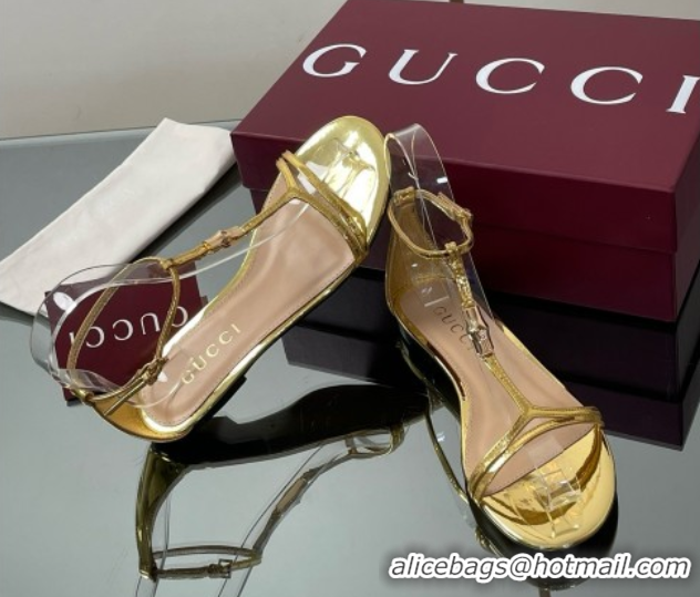 Purchase Gucci Patent Leather Thong Sandal with Bamboo Gold 5070413