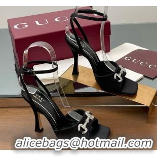 Good Quality Gucci Satin Sandal with Horsebit 10.5cm Heel 834344 Black