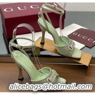 Buy Discount Gucci Satin Sandal with Horsebit 10.5cm Heel 834344 Light Green