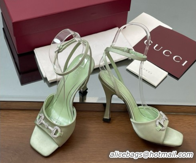 Buy Discount Gucci Satin Sandal with Horsebit 10.5cm Heel 834344 Light Green