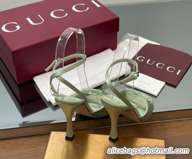 Buy Discount Gucci Satin Sandal with Horsebit 10.5cm Heel 834344 Light Green