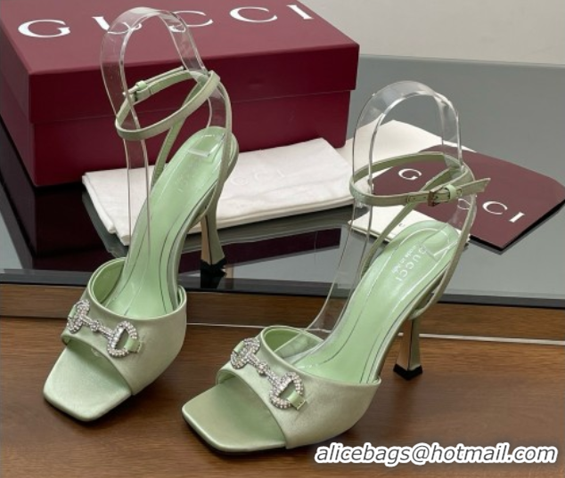 Buy Discount Gucci Satin Sandal with Horsebit 10.5cm Heel 834344 Light Green