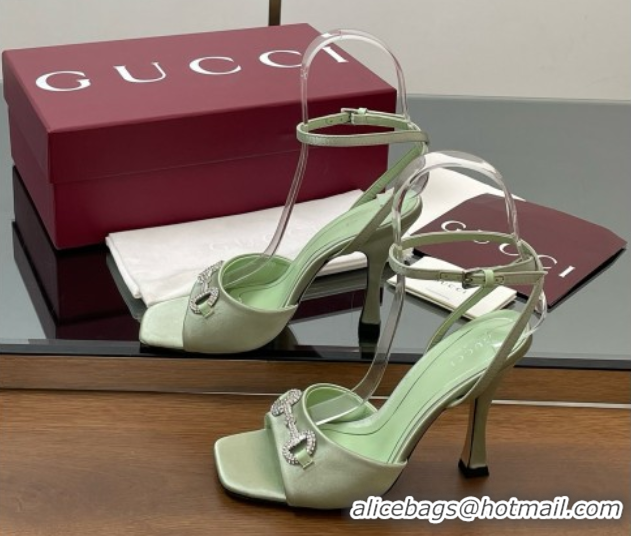 Buy Discount Gucci Satin Sandal with Horsebit 10.5cm Heel 834344 Light Green