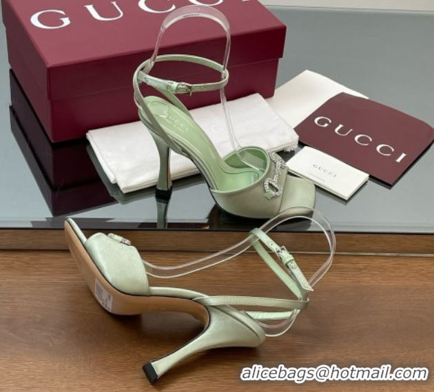 Buy Discount Gucci Satin Sandal with Horsebit 10.5cm Heel 834344 Light Green