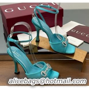 Top Design Gucci Satin Sandal with Horsebit 10.5cm Heel 834344 Blue