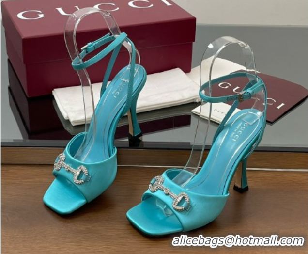 Top Design Gucci Satin Sandal with Horsebit 10.5cm Heel 834344 Blue