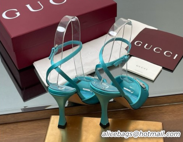Top Design Gucci Satin Sandal with Horsebit 10.5cm Heel 834344 Blue