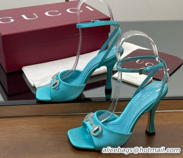 Top Design Gucci Satin Sandal with Horsebit 10.5cm Heel 834344 Blue