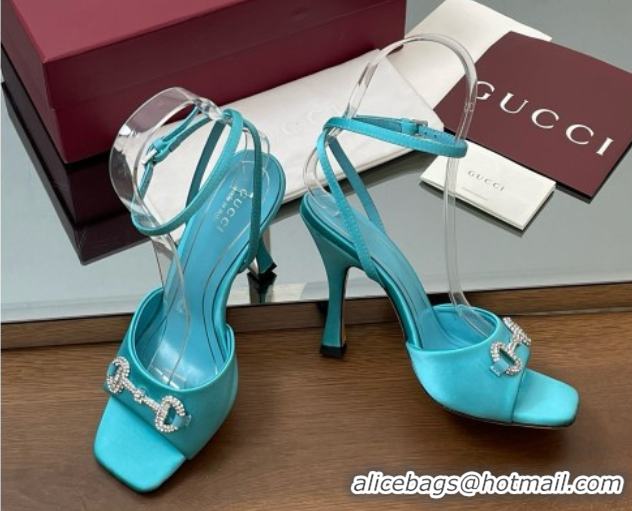 Top Design Gucci Satin Sandal with Horsebit 10.5cm Heel 834344 Blue