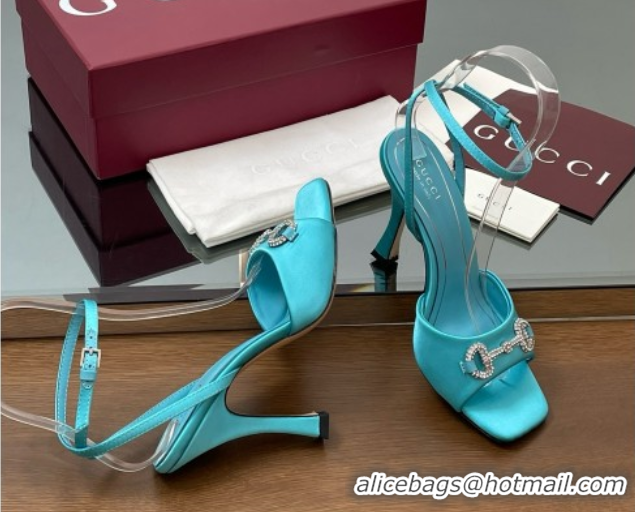 Top Design Gucci Satin Sandal with Horsebit 10.5cm Heel 834344 Blue
