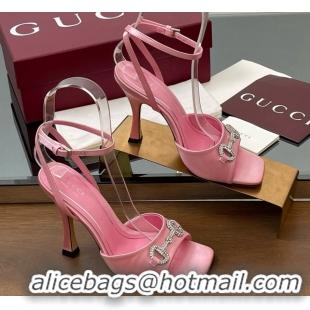 Best Price Gucci Satin Sandal with Horsebit 10.5cm Heel 834344 Pink