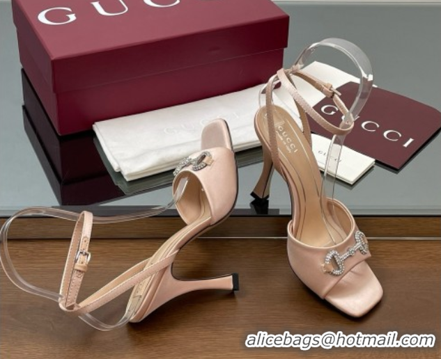 Unique Style Gucci Satin Sandal with Horsebit 10.5cm Heel 834344 Beige
