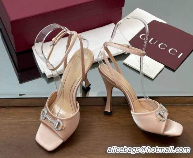 Unique Style Gucci Satin Sandal with Horsebit 10.5cm Heel 834344 Beige