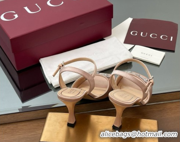 Top Grade Gucci Satin Sandal with Crystal Horsebit 8.5cm Heel 834342 Beige
