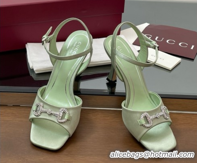 Purchase Gucci Satin Sandal with Crystal Horsebit 8.5cm Heel 834342 Light Green