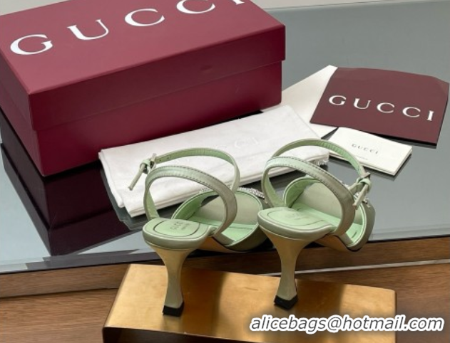 Purchase Gucci Satin Sandal with Crystal Horsebit 8.5cm Heel 834342 Light Green