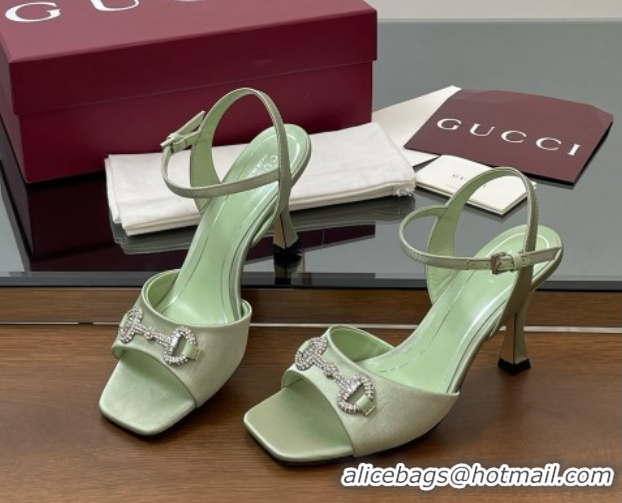 Purchase Gucci Satin Sandal with Crystal Horsebit 8.5cm Heel 834342 Light Green