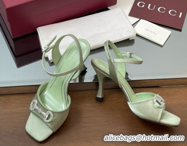 Purchase Gucci Satin Sandal with Crystal Horsebit 8.5cm Heel 834342 Light Green