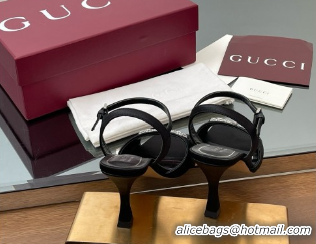 Best Product Gucci Satin Sandal with Crystal Horsebit 8.5cm Heel 834342 Black