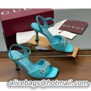 Pretty Style Gucci Satin Sandal with Crystal Horsebit 8.5cm Heel 834342 Blue
