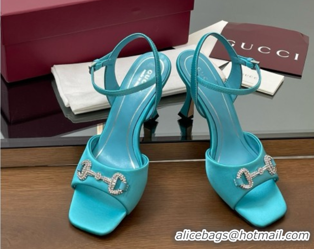 Pretty Style Gucci Satin Sandal with Crystal Horsebit 8.5cm Heel 834342 Blue