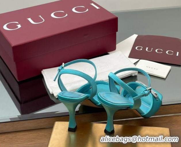 Pretty Style Gucci Satin Sandal with Crystal Horsebit 8.5cm Heel 834342 Blue