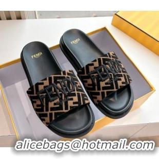 Trendy Design Fendi Flat Slides Sandal in FF Canvas Black 0605058